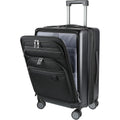 Black carry-on luggage with front pocket organizer panel and telescoping handle