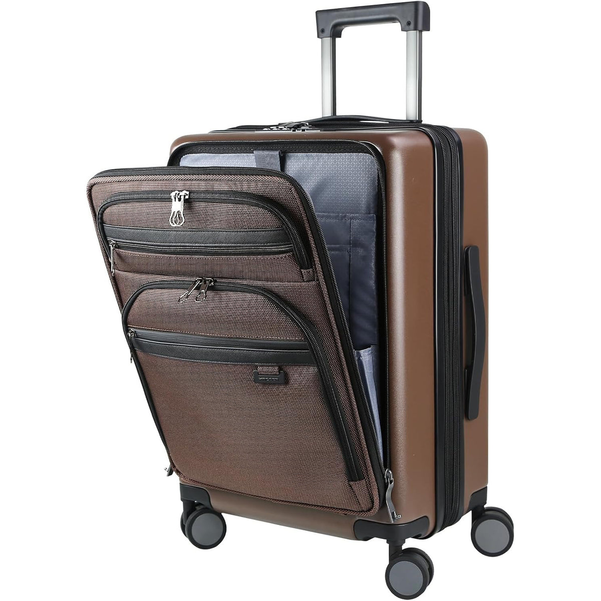 Coffee carry-on luggage with front pocket, zip compartments and retractable handle