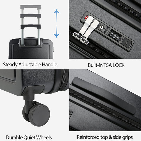KROSER Carry On Luggage with Spinner Wheels & Built-in TSA Lock, Expandable Top Loading Hard Shell Suitcase Large Capacity Durable Rolling Luggage with USB Port, Carry-On 20-Inch, Black