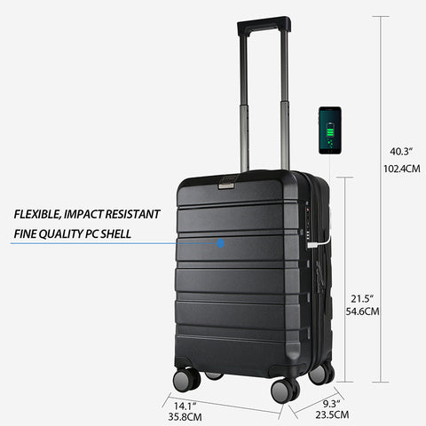 KROSER Hardside Expandable Carry On Luggage, Black
