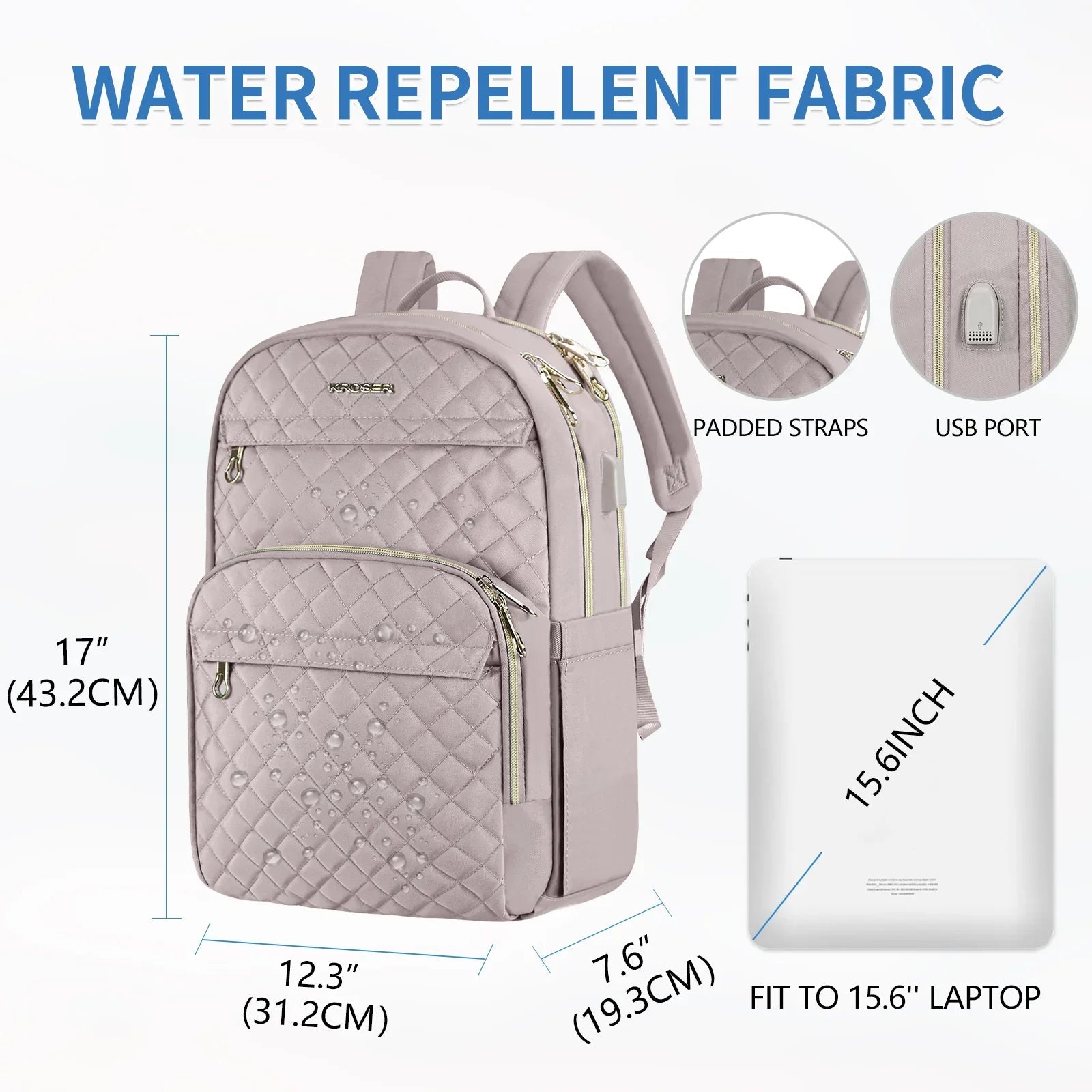 KROSER 15.6" Laptop Backpack with USB Port - KROSER
