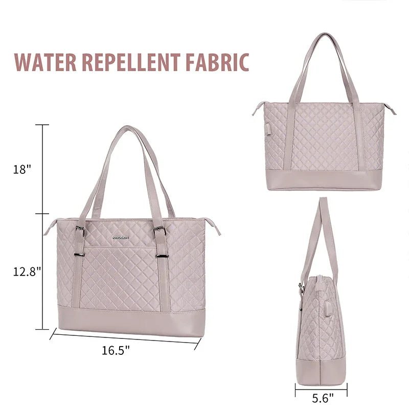 KROSER-KROSER 15.6" Quilted Laptop Tote Bag with USB Port-9