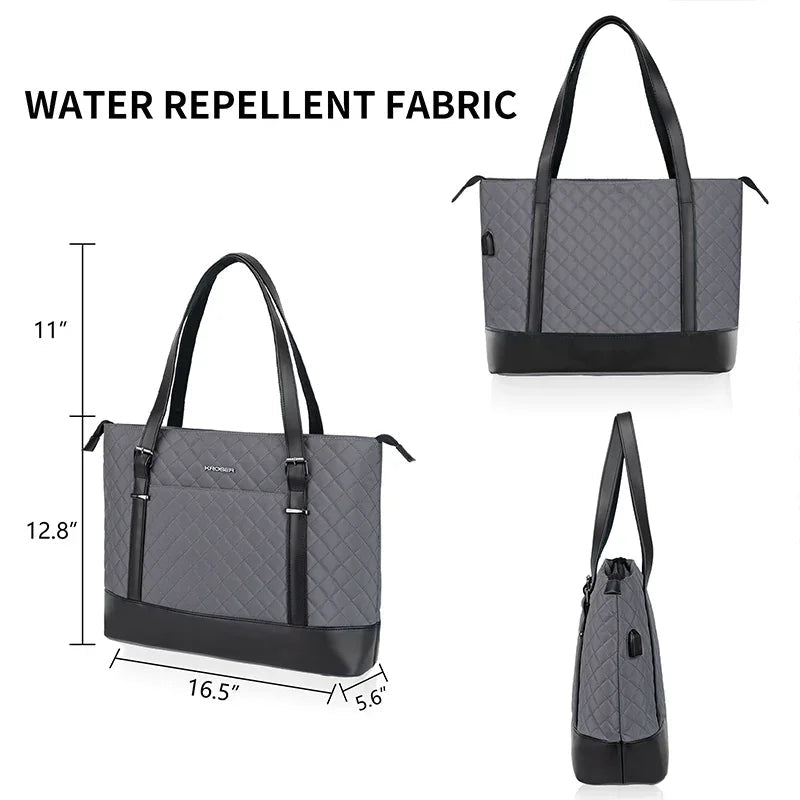 KROSER-KROSER 15.6" Quilted Laptop Tote Bag with USB Port-15