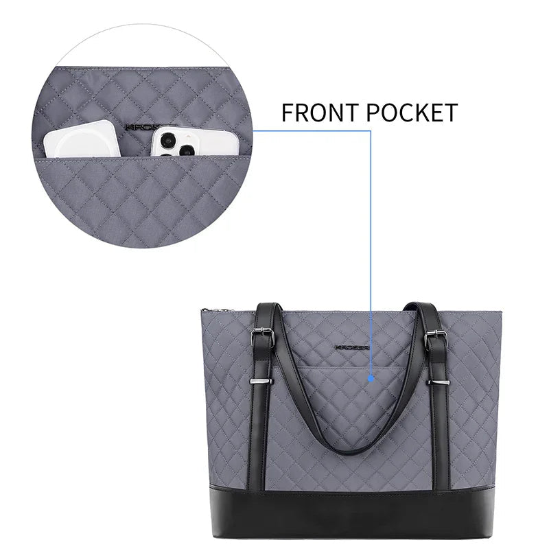 KROSER-KROSER 15.6" Quilted Laptop Tote Bag with USB Port-18