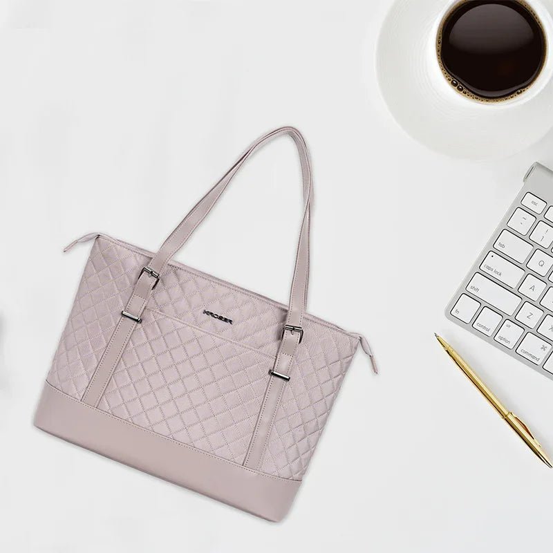 KROSER-KROSER 15.6" Quilted Laptop Tote Bag with USB Port-13