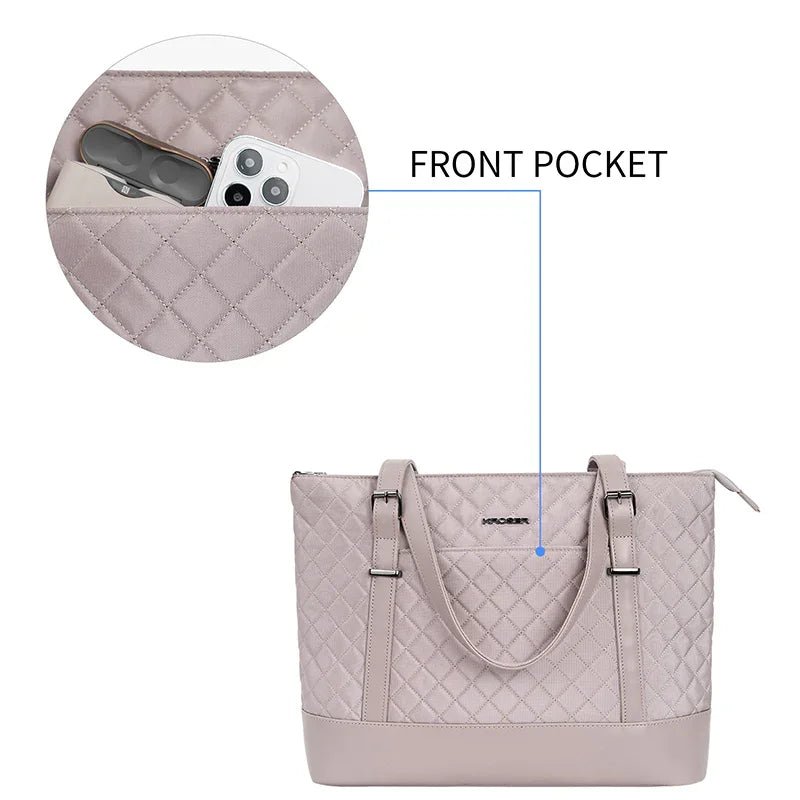 KROSER-KROSER 15.6" Quilted Laptop Tote Bag with USB Port-12