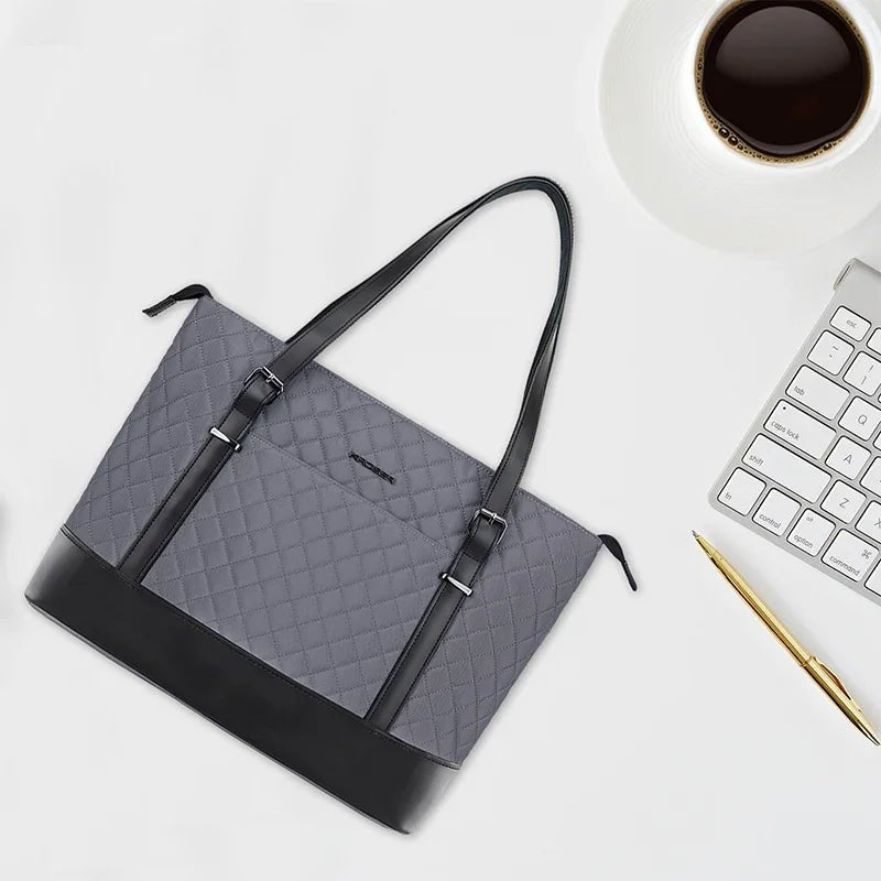 KROSER-KROSER 15.6" Quilted Laptop Tote Bag with USB Port-19