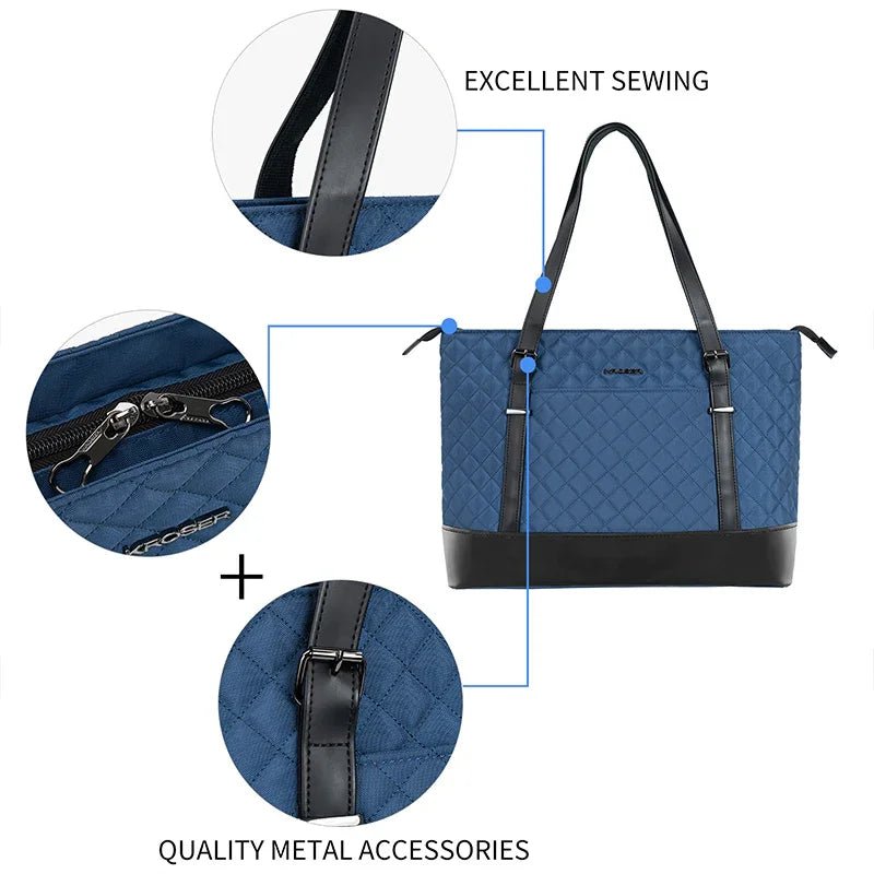 KROSER-KROSER 15.6" Quilted Laptop Tote Bag with USB Port-23