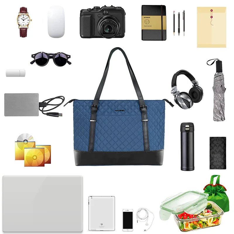 KROSER-KROSER 15.6" Quilted Laptop Tote Bag with USB Port-27