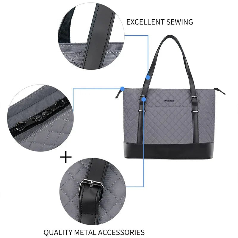 KROSER-KROSER 15.6" Quilted Laptop Tote Bag with USB Port-16
