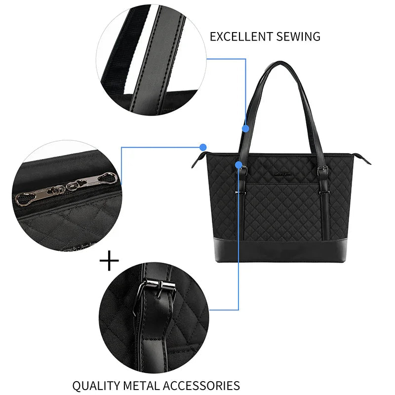 KROSER-KROSER 15.6" Quilted Laptop Tote Bag with USB Port-4