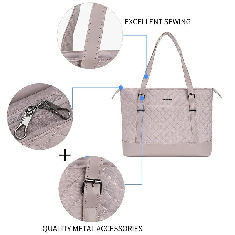 KROSER-KROSER 15.6" Quilted Laptop Tote Bag with USB Port-10