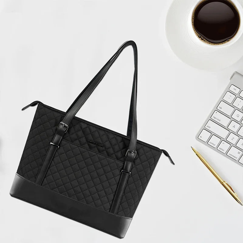 KROSER-KROSER 15.6" Quilted Laptop Tote Bag with USB Port-6