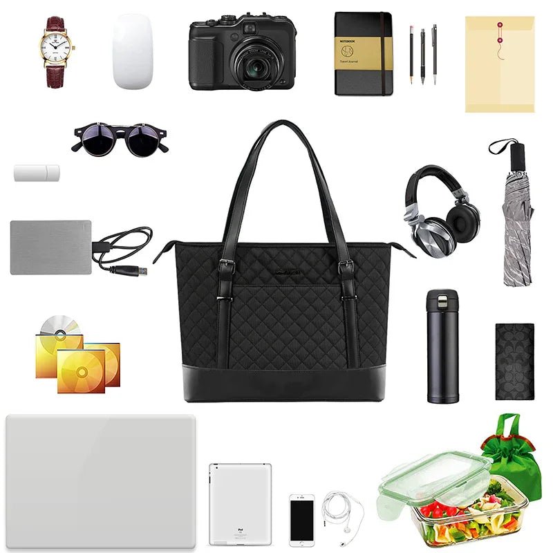 KROSER-KROSER 15.6" Quilted Laptop Tote Bag with USB Port-7