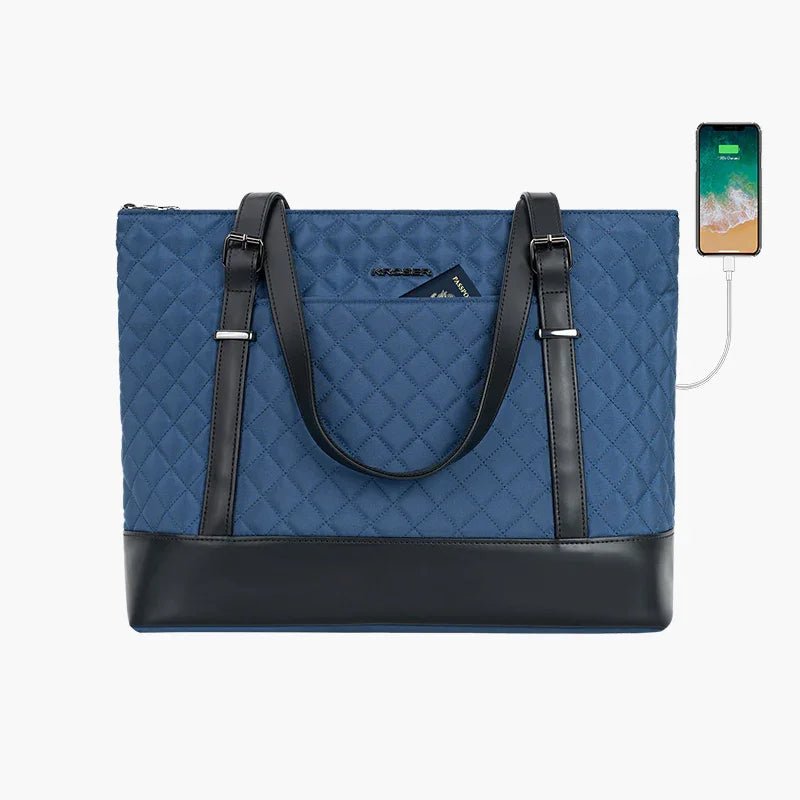 KROSER 15.6" Quilted Laptop Tote Bag with USB Port - KROSER