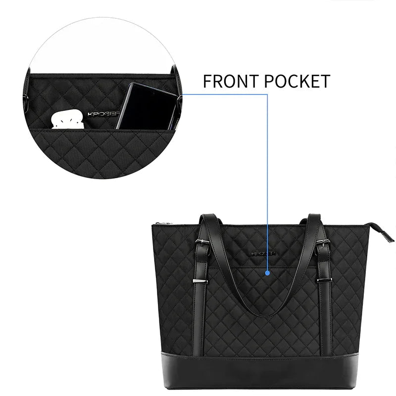 KROSER-KROSER 15.6" Quilted Laptop Tote Bag with USB Port-2