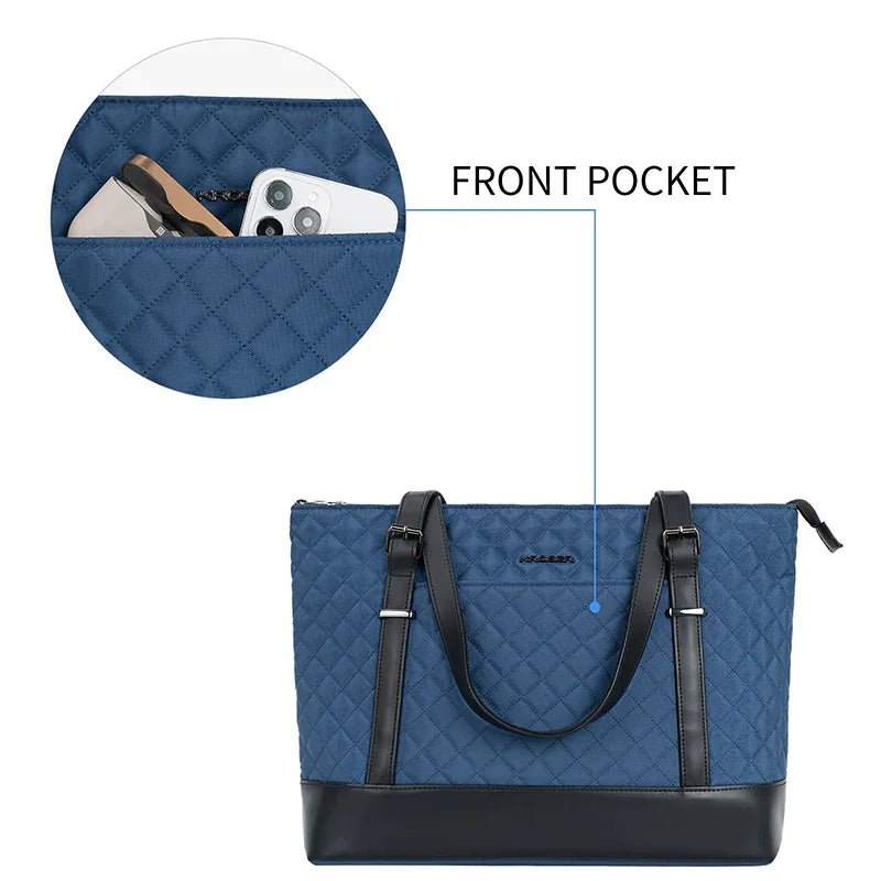 KROSER-KROSER 15.6" Quilted Laptop Tote Bag with USB Port-25