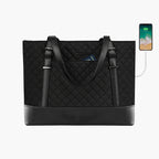 KROSER-KROSER 15.6" Quilted Laptop Tote Bag with USB Port-1