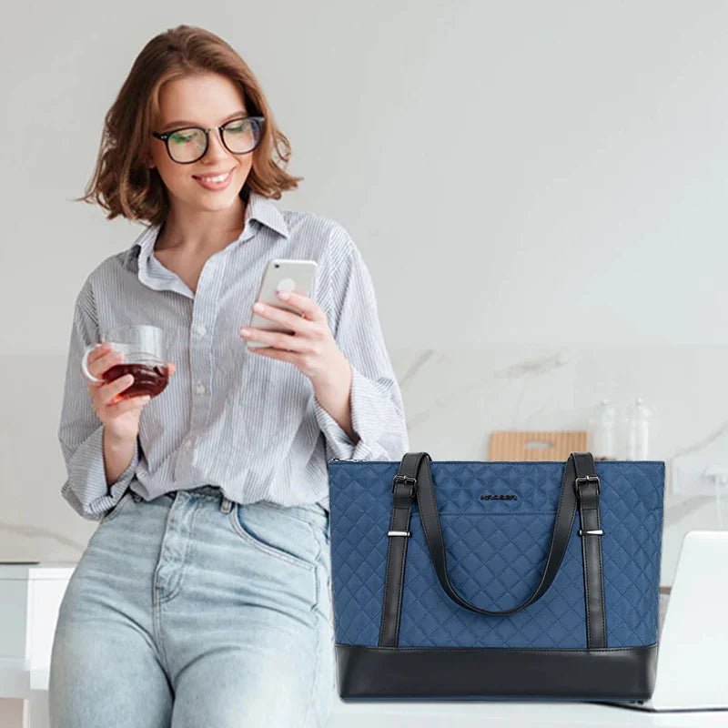 KROSER-KROSER 15.6" Quilted Laptop Tote Bag with USB Port-30