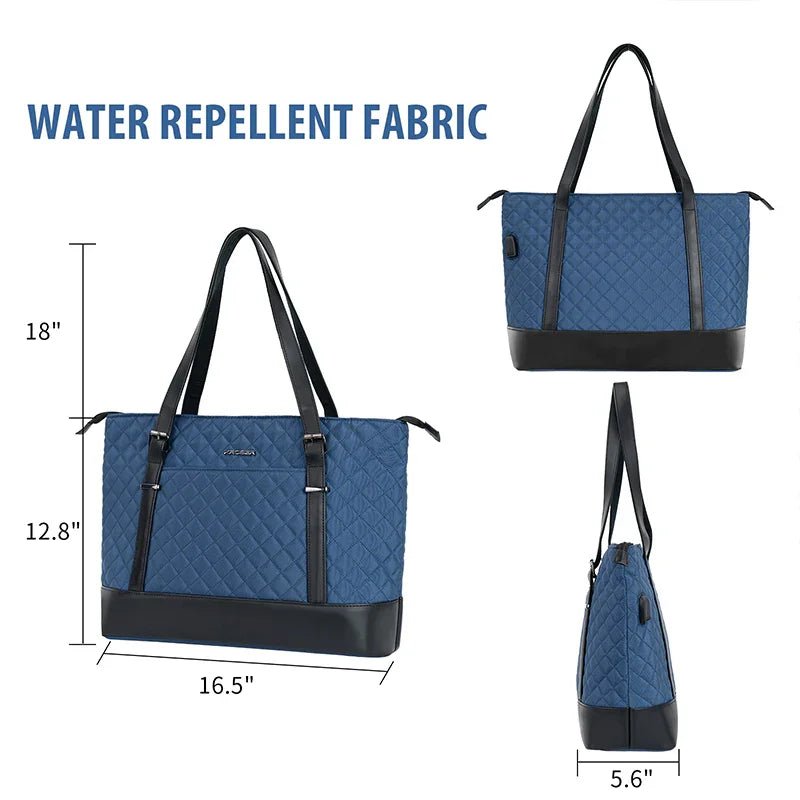KROSER-KROSER 15.6" Quilted Laptop Tote Bag with USB Port-22