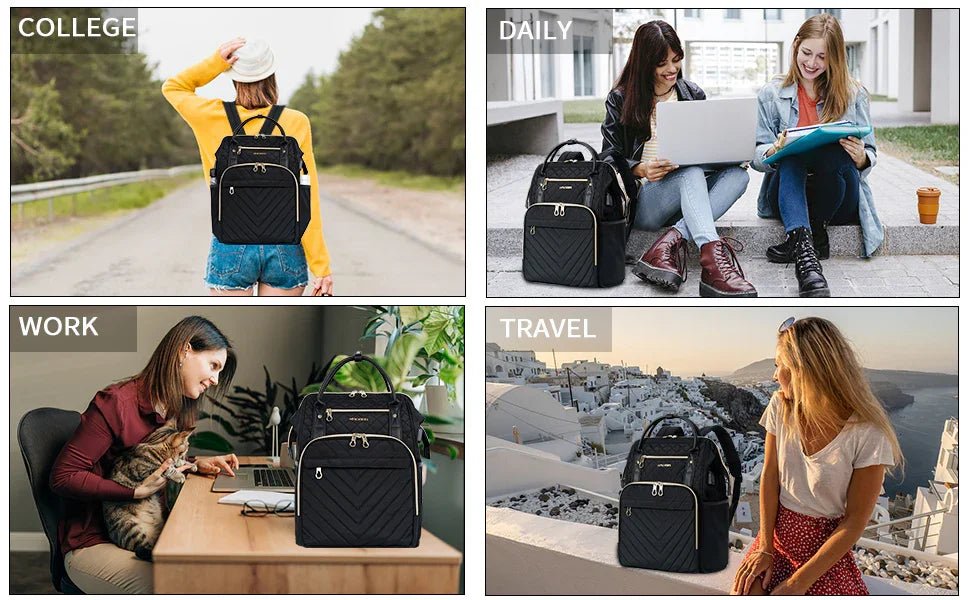 KROSER-KROSER 17" Quilted Laptop Backpack with USB Port-8