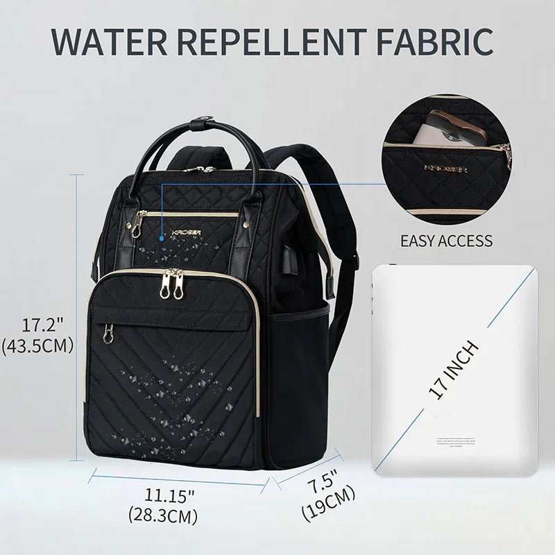 KROSER-KROSER 17" Quilted Laptop Backpack with USB Port-3
