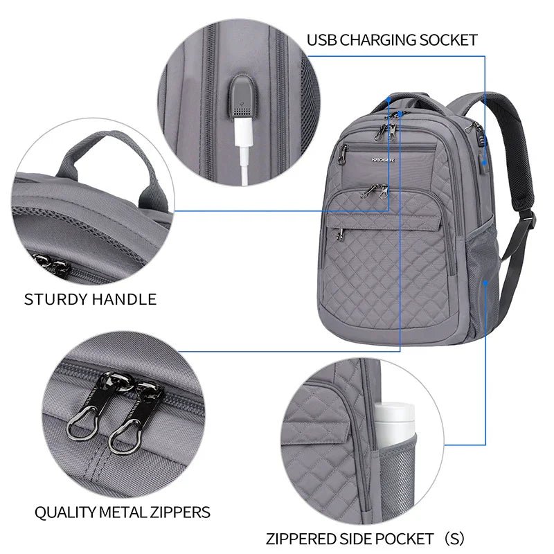 KROSER 17 Inch Quilted RFID Laptop Backpack with USBXYK939DG-HF-USDARK GREYUSA