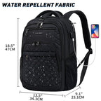KROSER 17 Inch Quilted RFID Laptop Backpack with USBXYK939HF-BLK-USBLACKUSA