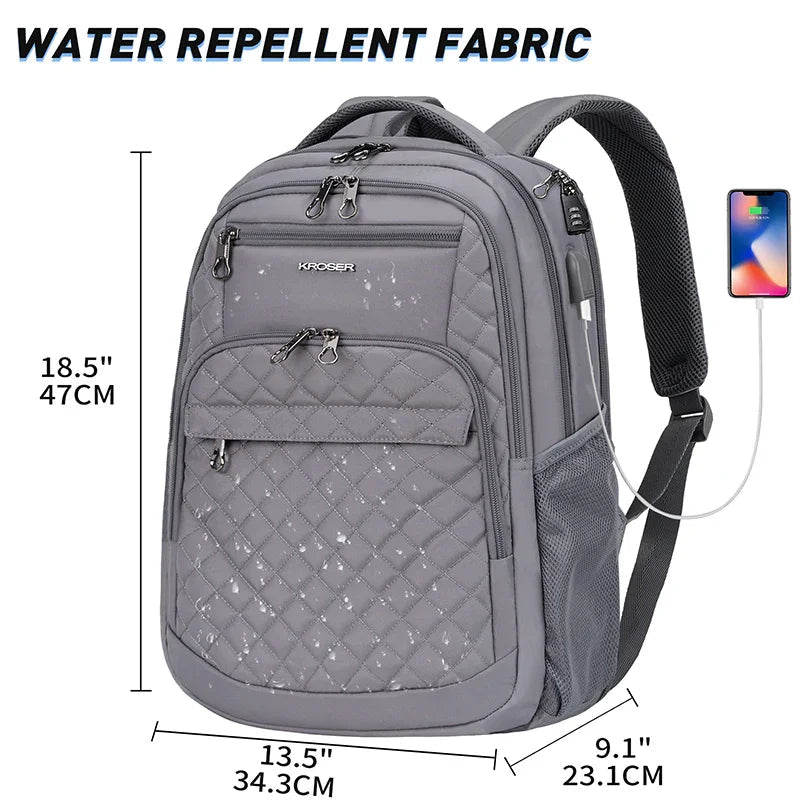 KROSER 17 Inch Quilted RFID Laptop Backpack with USBXYK939DG-HF-USDARK GREYUSA