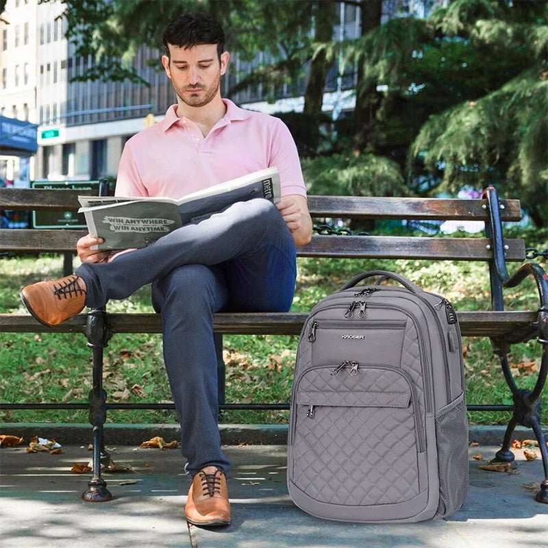 KROSER 17 Inch Quilted RFID Laptop Backpack with USBXYK939DG-HF-USDARK GREYUSA
