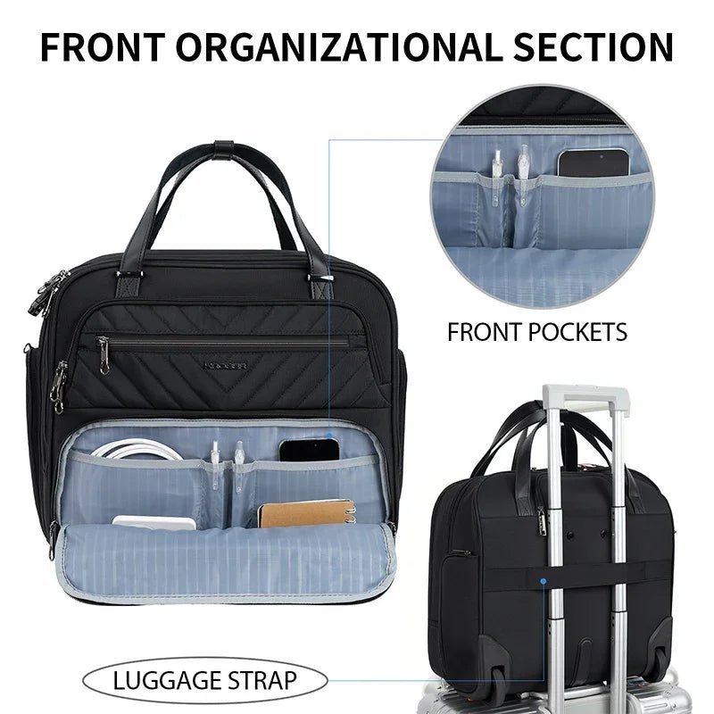KROSER-KROSER 17.3" Quilted Rolling Laptop Briefcase-5