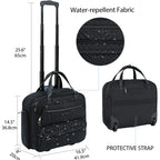 Quilted black rolling laptop briefcase with protective strap, wheels, and water-repellent fabric