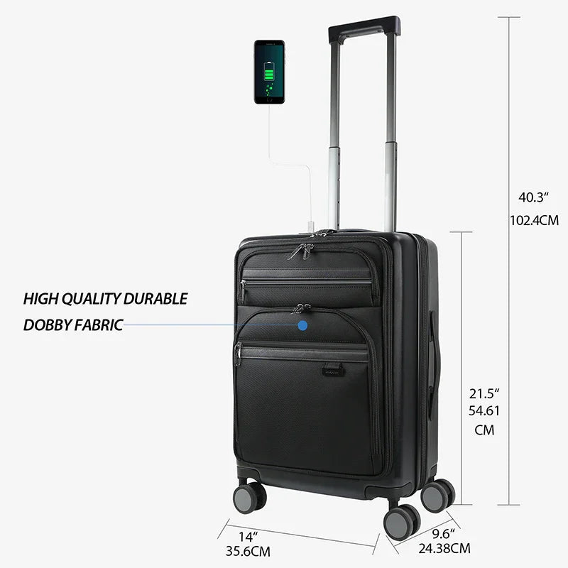 KROSER 20 Inch Front Pocket Carry-On Luggage with TSA Lock & USBYX167QR-BLK/WM-USUSBLACK/WM