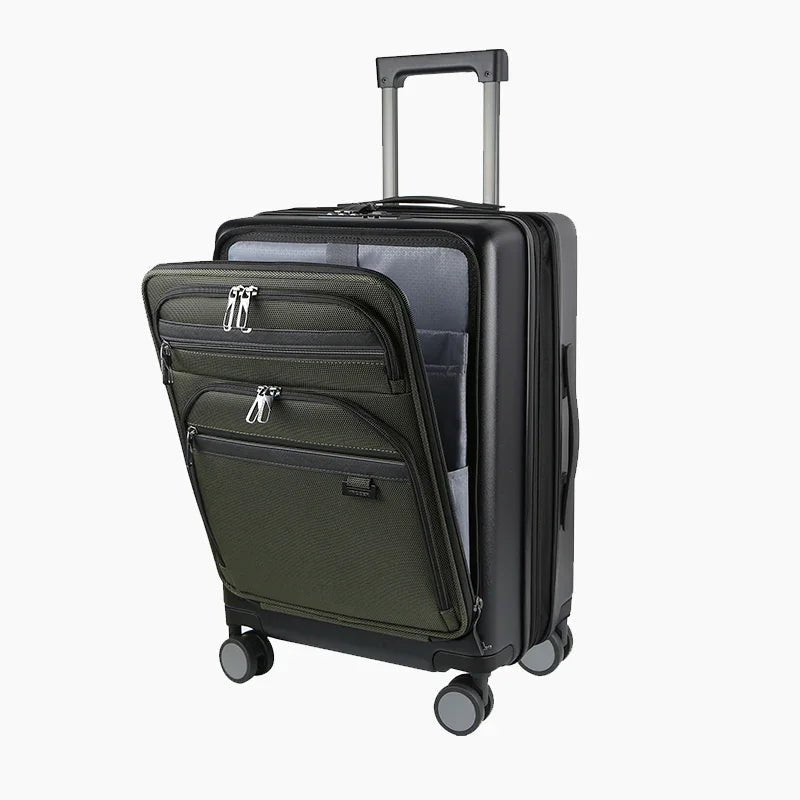 KROSER 20 Inch Front Pocket Carry-On Luggage with TSA Lock & USBYX167QR-BLK/ARMYGREEN-USUSBLACK/ARMY GREEN