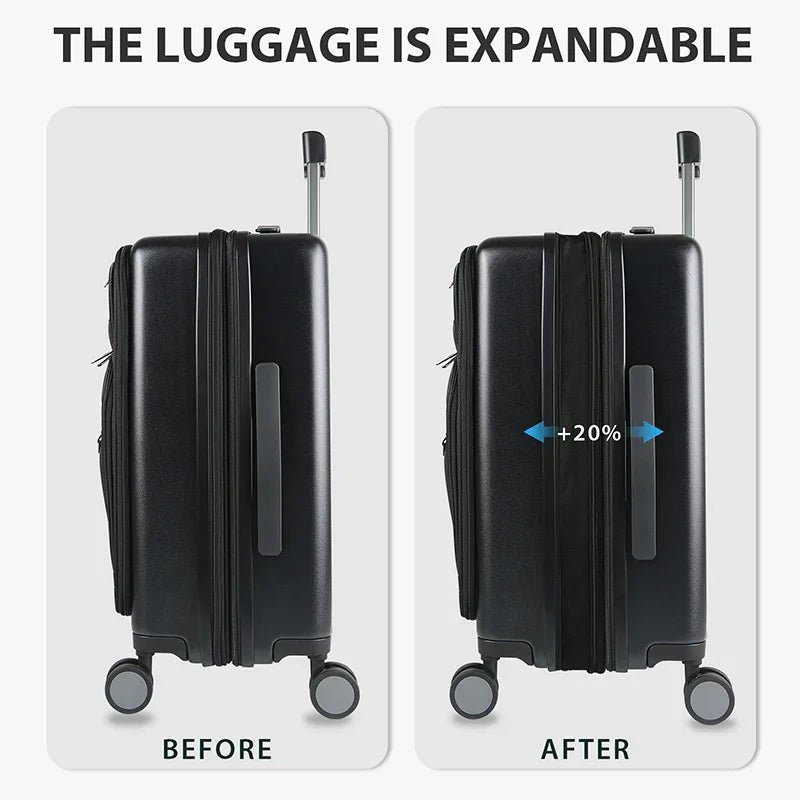 KROSER 20 Inch Front Pocket Carry-On Luggage with TSA Lock & USBYX167QR-BLK/WM-USUSBLACK/WM