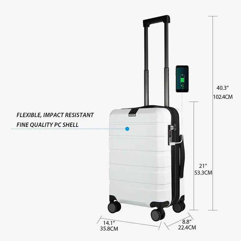 KROSER White 20 Inch Hardside Expandable Carry-On LuggageYX001S-WHITE-USUS