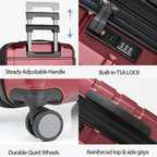 KROSER Burgundy 20 Inch Expandable Carry-On Luggage with TSA LockYX001S-Burgundy-USUS