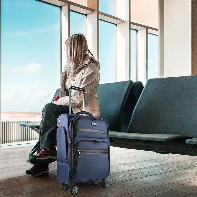 KROSER Navy 20 Inch Softside Expandable Carry-On Luggage with USB, TSA Lock & Laptop PocketK161-13F-NAVY-USUS