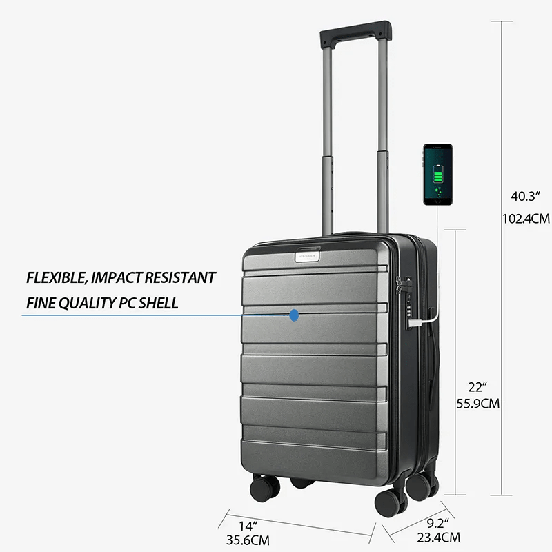 KROSER Steel Grey 20 Inch Top-Loading Carry-On Luggage with TSA LockYX001SCK-STEEL GREY-USUS