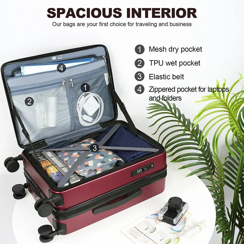 KROSER Burgundy 20 Inch Top-Loading Carry-On Luggage with USB & TSA LockYX001SCK-Burgundy-USUS