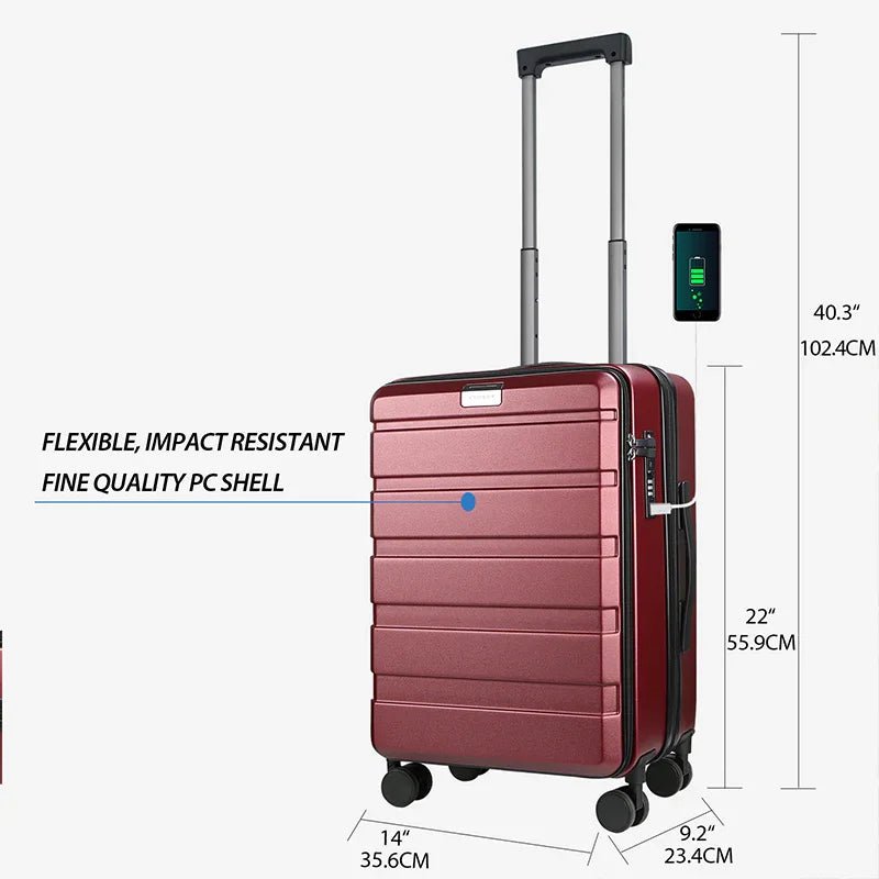 KROSER Burgundy 20 Inch Top-Loading Carry-On Luggage with USB & TSA LockYX001SCK-Burgundy-USUS