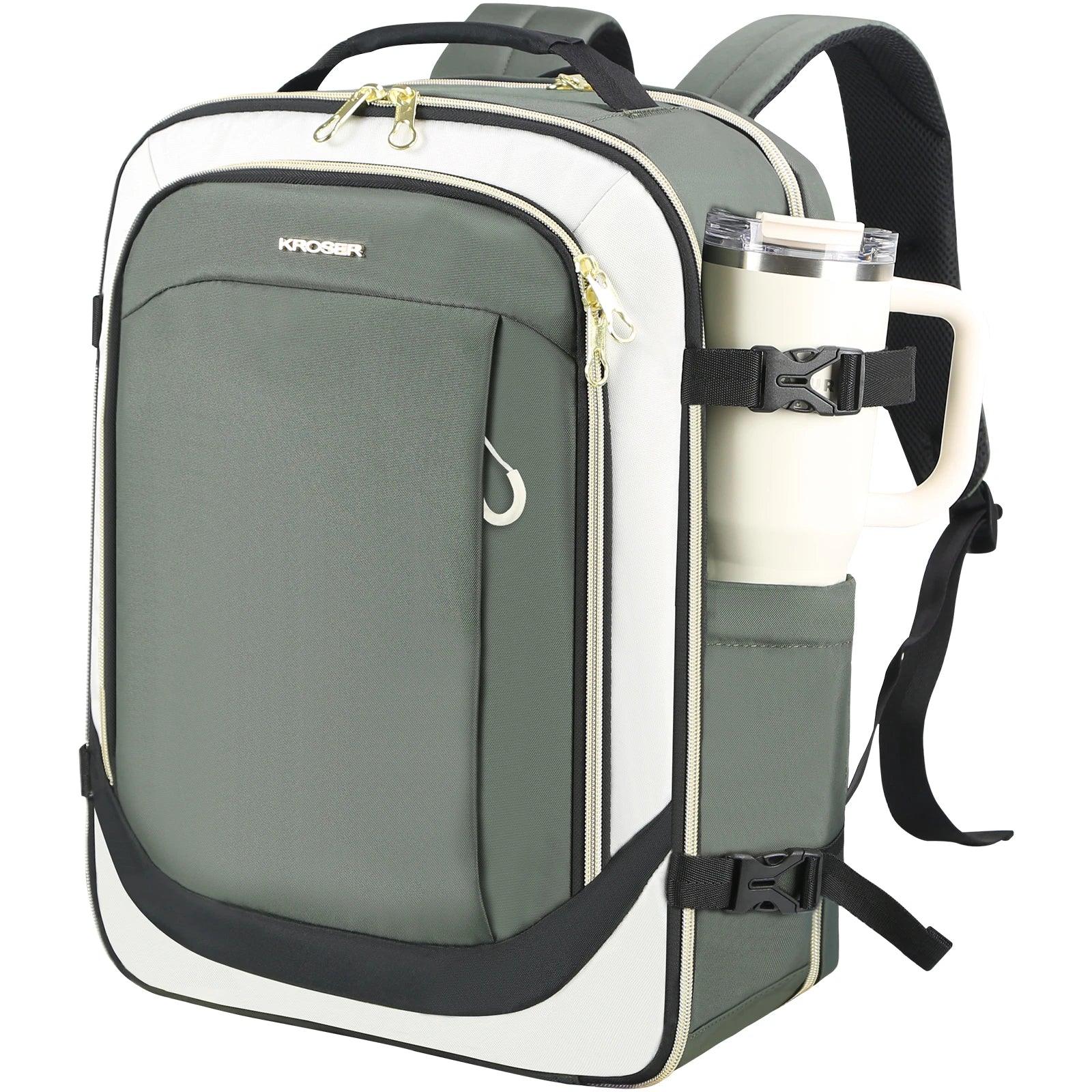 KROSER Army Green 17.3" Travel Laptop Backpack for Weekend Trips - KROSER