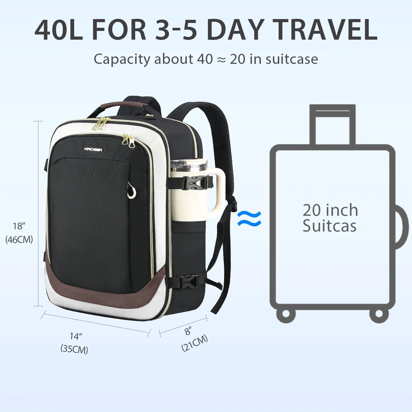 KROSER Black 17.3" Business Travel Laptop Backpack - KROSER