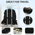 Black and white laptop backpack with trolley handle and luggage strap, rear panel visible