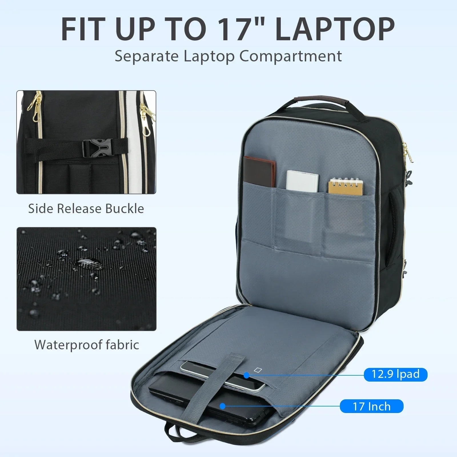 KROSER Black 17.3" Business Travel Laptop Backpack - KROSER