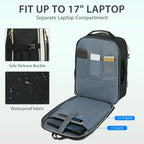 Black laptop backpack with separate padded laptop compartment and side release buckle