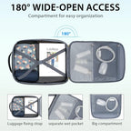 Laptop backpack opened wide, showing inner mesh pocket and organizer compartments