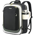 Black and white commuter laptop backpack with front zip pocket and top handle