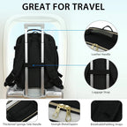 Black laptop backpack with extendable luggage handle and padded shoulder straps