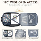 Laptop backpack organizer, navy shell with open compartments and elastic cable strap